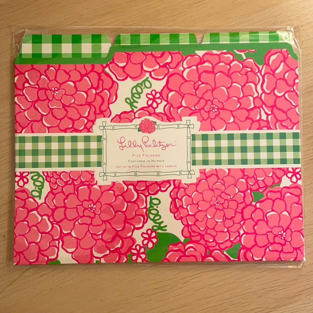 NEW Lilly Pulitzer set of 6 file folders with labels in “Mumsie” pattern